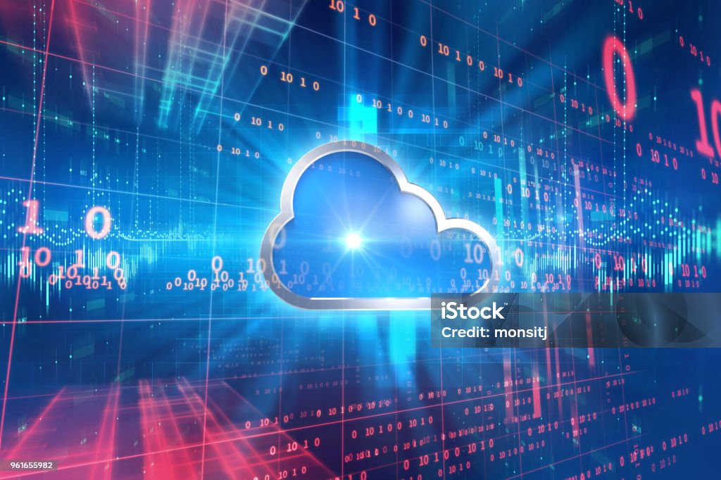 Sfondo della tecnologia astratta del sistema di cloud computing - Foto stock royalty-free di Cloud computing