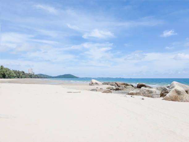 istock Thai beach with sea, stone, sand, cloud and sky 961658860