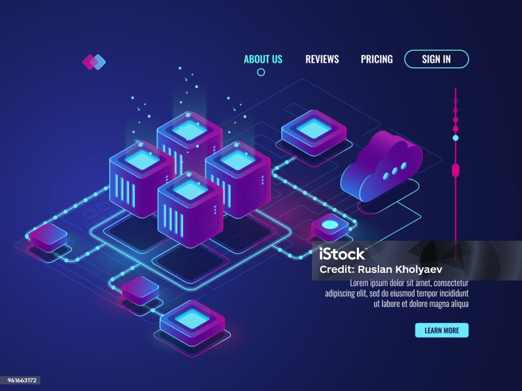 Isometric networking conncetion, internet network topology concept, server room, data center and database icon Isometric networking conncetion, internet network topology concept, server room, data center and database icon, cloud storage vector dark ultra violet neon Antivirus Software stock vector