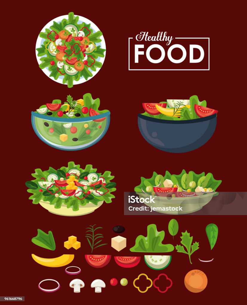 Healthy food concept Healthy and fresh food to eat vector illustration graphic design Salad stock vector