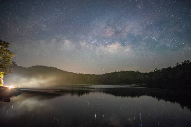 istock Milky Way band across sky over reservoir. 961676526