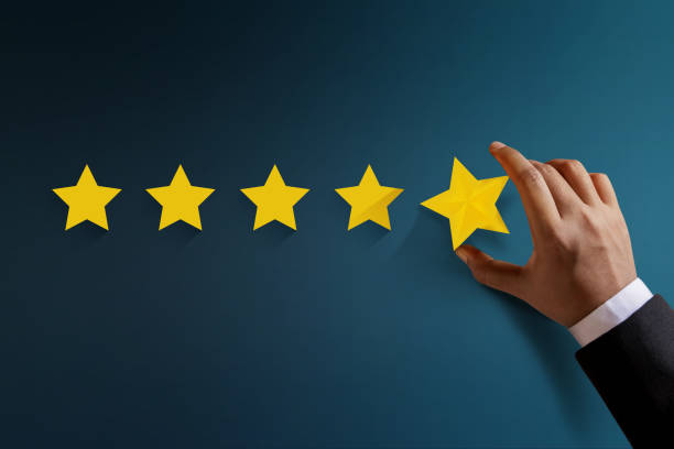 istock Customer Experience Concept, Best Excellent Services Rating for Satisfaction present by Hand of Happy Businessman Client Fedback for a Five Star 961676770