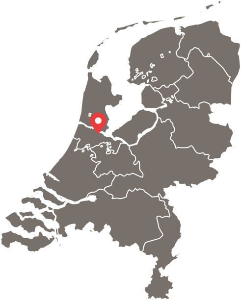 stockillustraties, clipart, cartoons en iconen met nederland kaart vector overzicht met provincies of staten grenzen en kapitaal locatie, amsterdam, in de grijze achtergrond. zeer gedetailleerde nauwkeurige kaart van holland - groningen