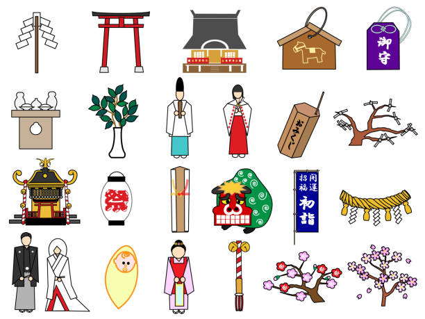 illustrations, cliparts, dessins animés et icônes de icône de la religion - hatsumode