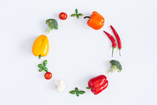 istock Vegetables on pastel gray background. Flat lay, top view 961685302