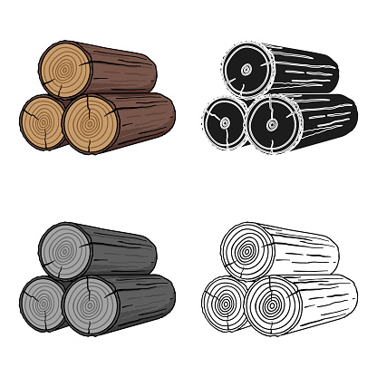 Stack of logs icon in cartoon style isolated on white background. Sawmill and timber symbol stock vector illustration.