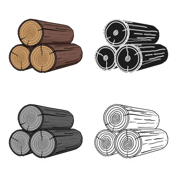 Vector illustration of Stack of logs icon in cartoon style isolated on white background. Sawmill and timber symbol stock vector web illustration.