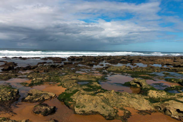 istock Rocky Beach Waves and Ocean Against Blue Cloudy Skyline 961694940