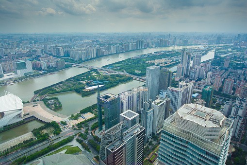 Zhujiang River and modern building of financial district at night in guangzhou china.