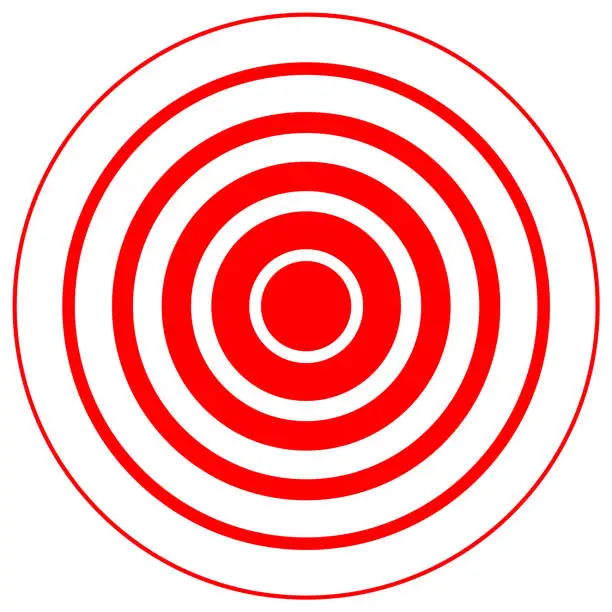 Vector illustration of Red radiation concentric cirles on white background