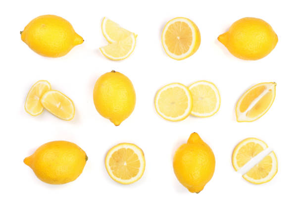 istock Lemon isolated on white background. Seamless pattern with fruits. Top view. Flat lay 961704316