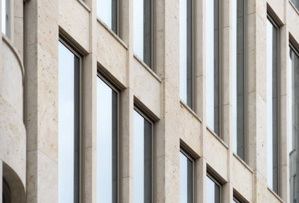 istock Detailed view of a building with high straight windows, strict geometry 961704484