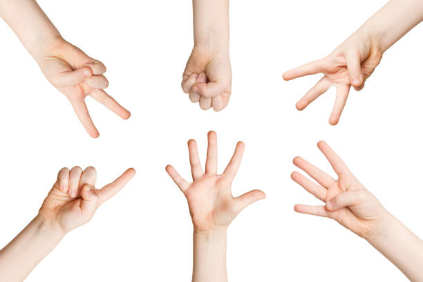 istock Set of white child hands showing figures, counting 961705654