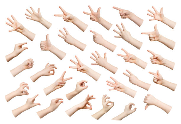 Set of child hands showing symbols