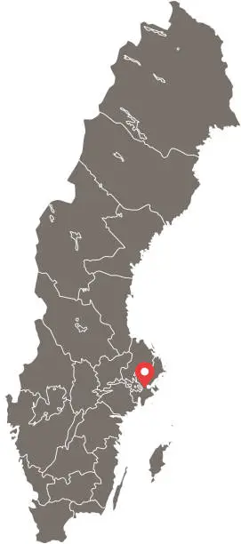 Vector illustration of Sweden map vector outline with provinces or states or counties borders and capital location Stockholm in gray background. Highly detailed accurate map of Sweden