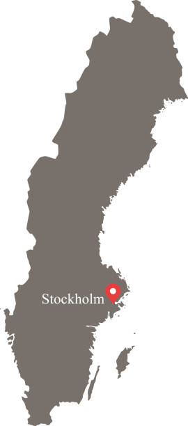ilustrações de stock, clip art, desenhos animados e ícones de sweden map vector outline with capital city stockholm location and name labeled gray background. highly detailed accurate map of sweden - falun