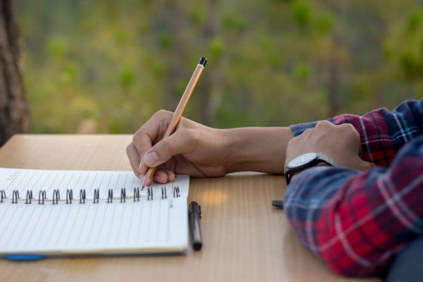 istock The girl sat down to write a notebook on a wooden table to plan a study. 961713206