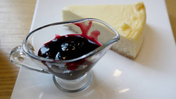 New York cheese cake with blueberry sauce