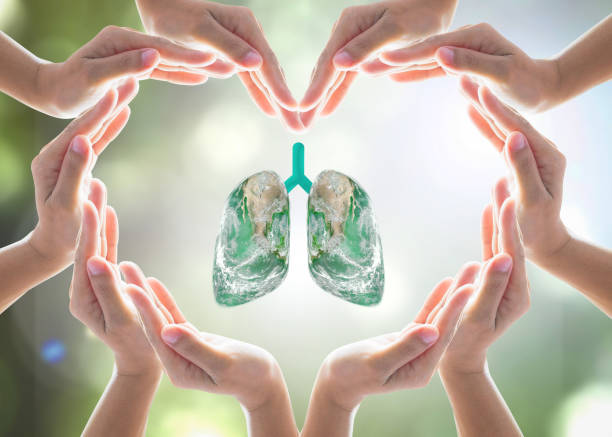 World no tobacco day campaign, lung in heart-shaped hand protection health care design logo concept. Element of this image furnished by NASA World no tobacco day campaign, lung in heart-shaped hand protection health care design logo concept. Element of this image furnished by NASA World Asthma Day stock pictures, royalty-free photos & images