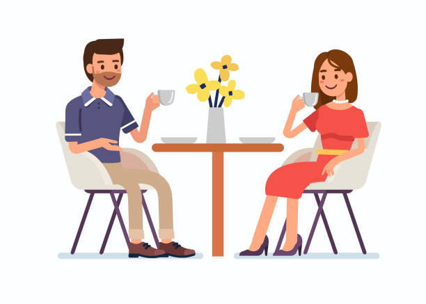 Man And Woman Stock Illustration - Download Image Now - Table, Sitting, Men  - iStock