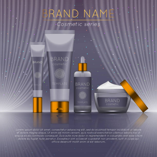 istock 3D realistic cosmetic bottle ads template. Cosmetic brand advertising concept design with wavy light abstract background 961721280