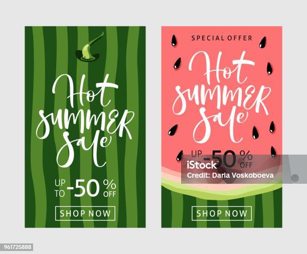 Sommar Försäljning Banner Med Vattenmelon Bakgrund-vektorgrafik och fler bilder på Vattenmelon - Vattenmelon, Sommar, Vektor