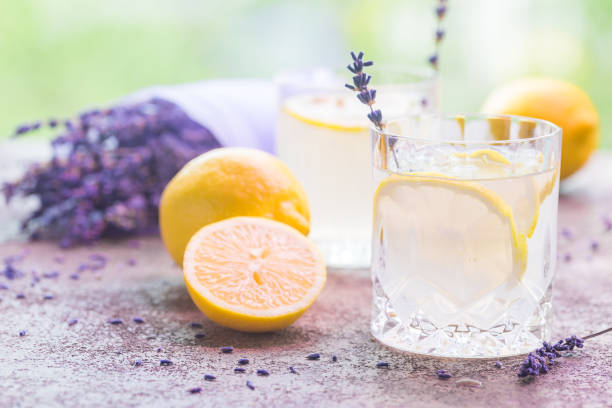 limonada com os limões e lavanda - flower drink - fotografias e filmes do acervo