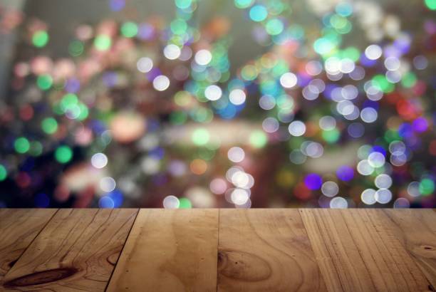 istock Empty wooden table in front of abstract bokeh background . can be used for display or montage your products.Mock up for display of product. for Christmas, new year celebration 961726428