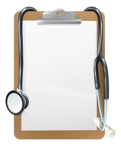 Medical Clipboard Background Background medical frame illustration of a clipboard with a doctors stethoscope medical journal stock illustrations