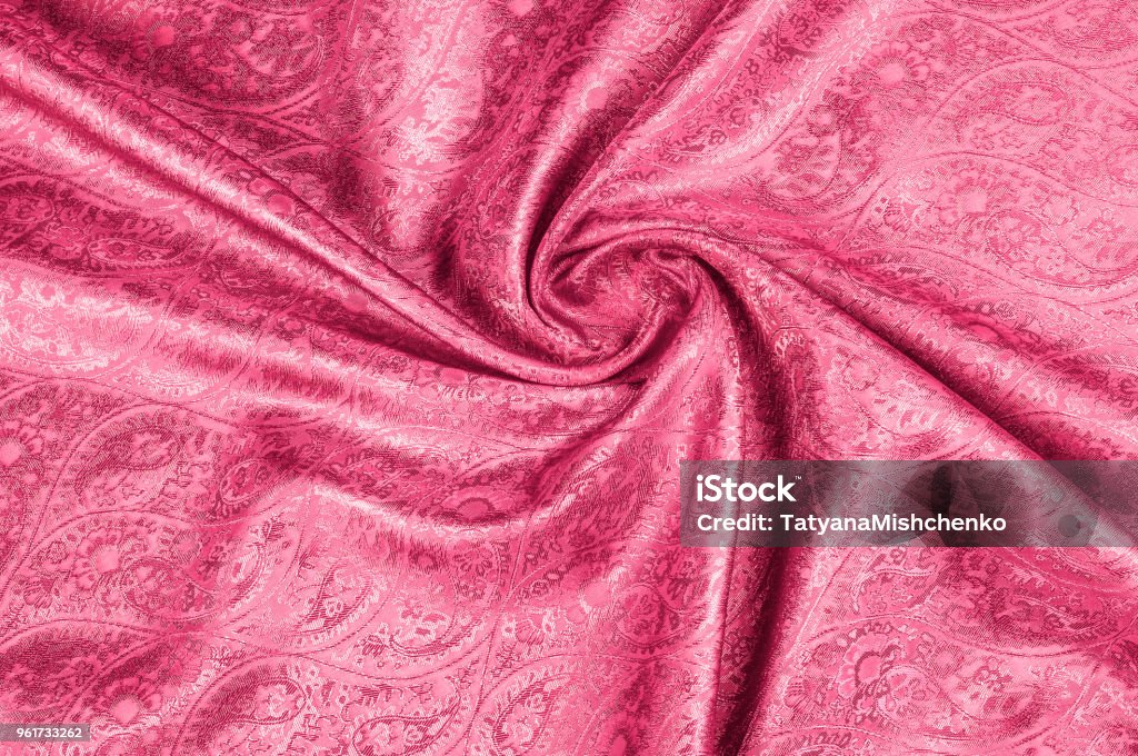Background texture, pattern. Red Paisley Silk indian fabric - achat tissu paisley. Soft, smooth, non-stretch, non-sheer. Bandana Stock Photo