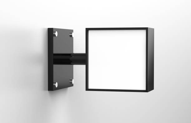 istock Signboard on the wall, Empty square light box Mock-up, signage board, led glow advertising board, vinyl company sign on brick wall. 3d illustration 961736532