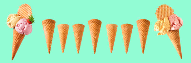 istock Ice cream and waffle cone isolated on fresh green 961738010