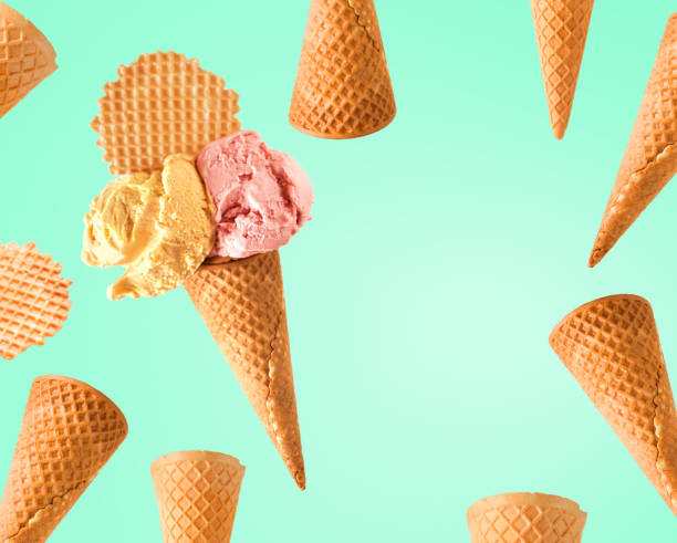 istock Ice cream and waffle cone isolated on fresh green 961738016