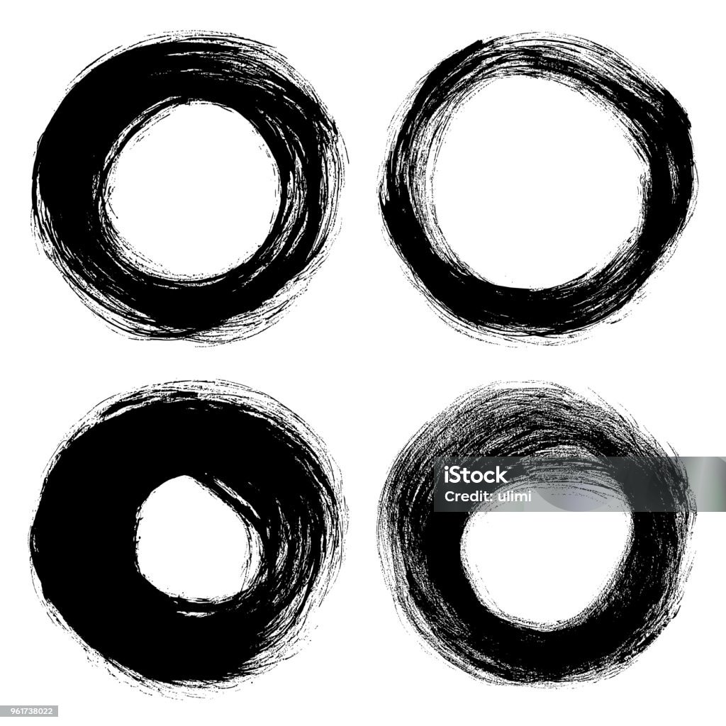 Circle brush strokes, grunge design elements Set of circle paint brush strokes. Vector design elements. Isolated black circle shapes on white background Circle stock vector