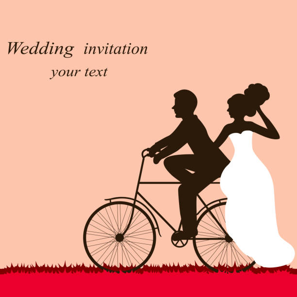 istock Wedding card with a bicycle, couple in love. 961747850