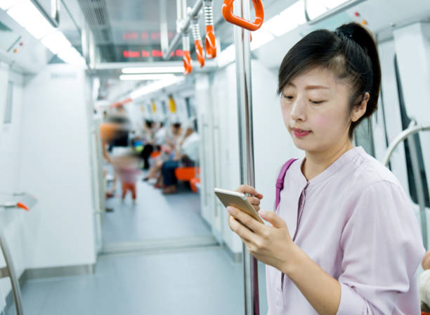 istock Woman using phone in the subway train 961747888