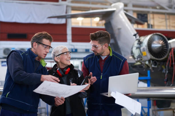 istock Aircraft mechanics in the hangar 961748432