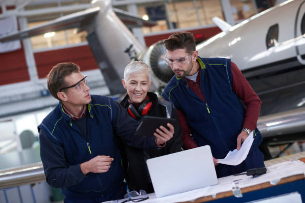 istock Aircraft mechanics in the hangar 961748570