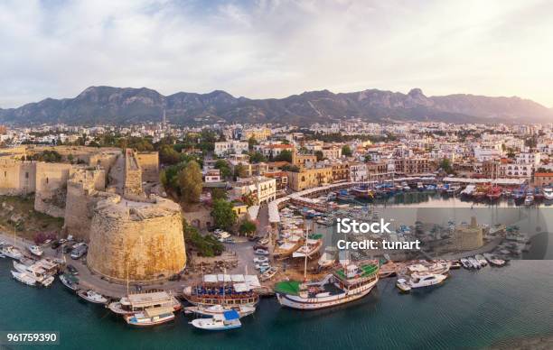 Aerial View Of Old Marina Of Girne Cyprus Stock Photo - Download Image Now
