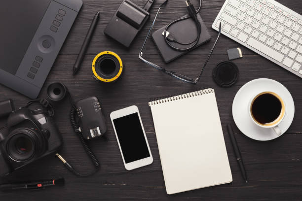 istock Photographer equipment and blank notepad 961759458