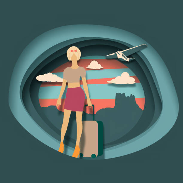istock Woman traveler silhouette standing with baggage 961775104