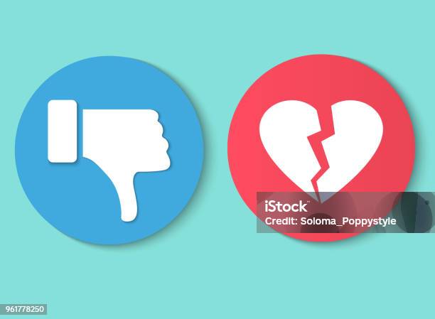 Dislike Hand Thumb Down Illustration Vector Symbol Sign Gesture Dislike Broken Heart Stock Illustration - Download Image Now