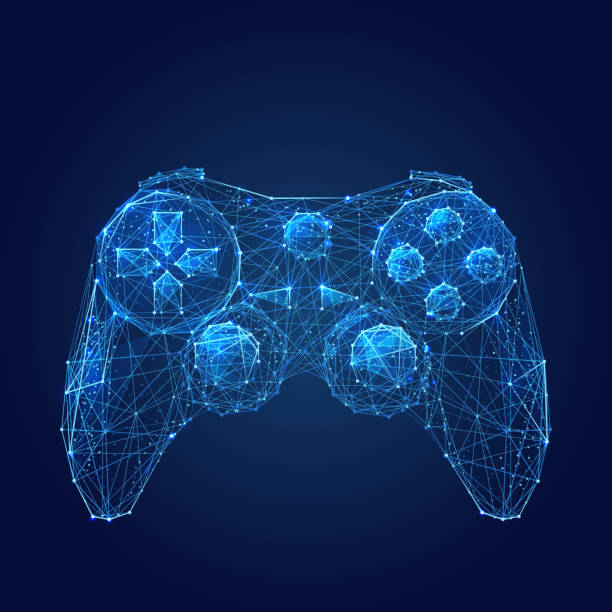 джойстик низкий поли синий - video game joystick leisure games control stock illustrations