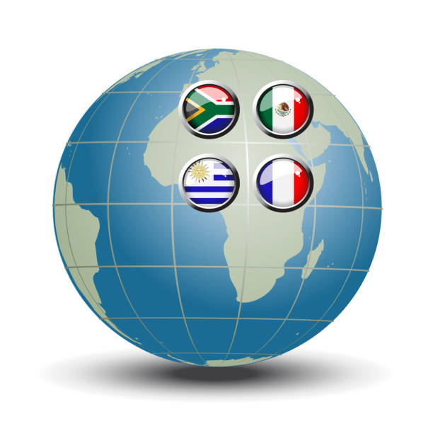 istock Vector flags on the blue globe -South Africa, Mexico, Uruguay, France 961784538