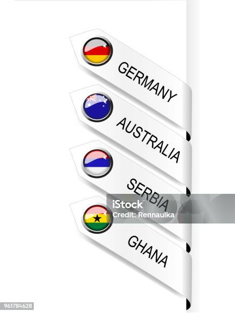 Vector Navigation Template With Flags Menu Options Pointer Of Language Australia Germany Ghana Serbia Stock Illustration - Download Image Now