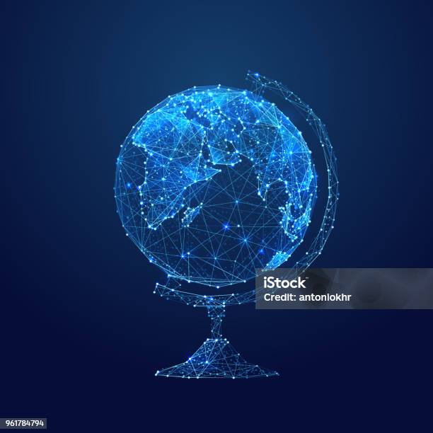 Globe Low Poly Blue Stock Illustration - Download Image Now - Globe - Navigational Equipment, World Map, Planet - Space