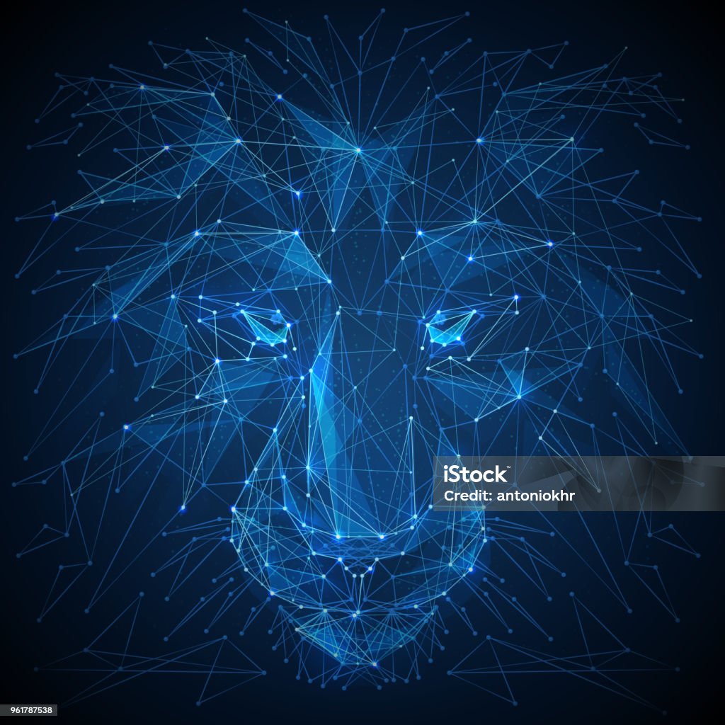 Lion à faible illustration vectorielle bleu poly - clipart vectoriel de Lion libre de droits