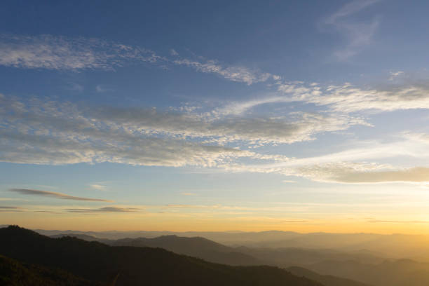istock Panoramic scenery of mountains at sunset 961787626