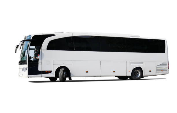 white coach bus - bus coach bus travel isolated imagens e fotografias de stock