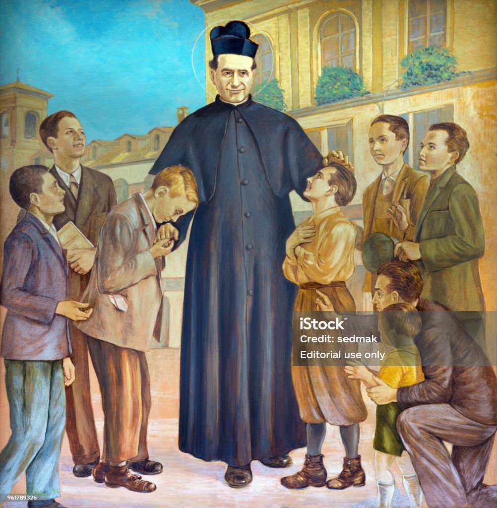 Turin The Painting Of Saint Don Bosco In The Middle Of His Boys ...